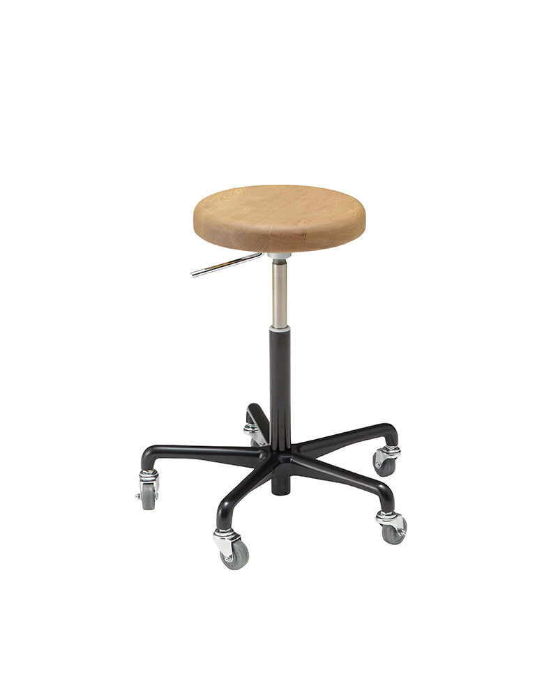 Zen - Salon stool with wooden seat - Black cross base